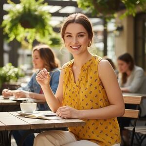 Women Shirt No Boundaries Size L Mixed Print Shabby Chic Golden yellow